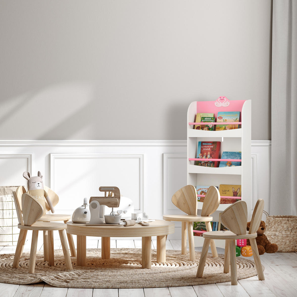 KINDERBÜCHERREGAL - Weiß, Holzwerkstoff (50.5/124/15cm) - Relaxdays