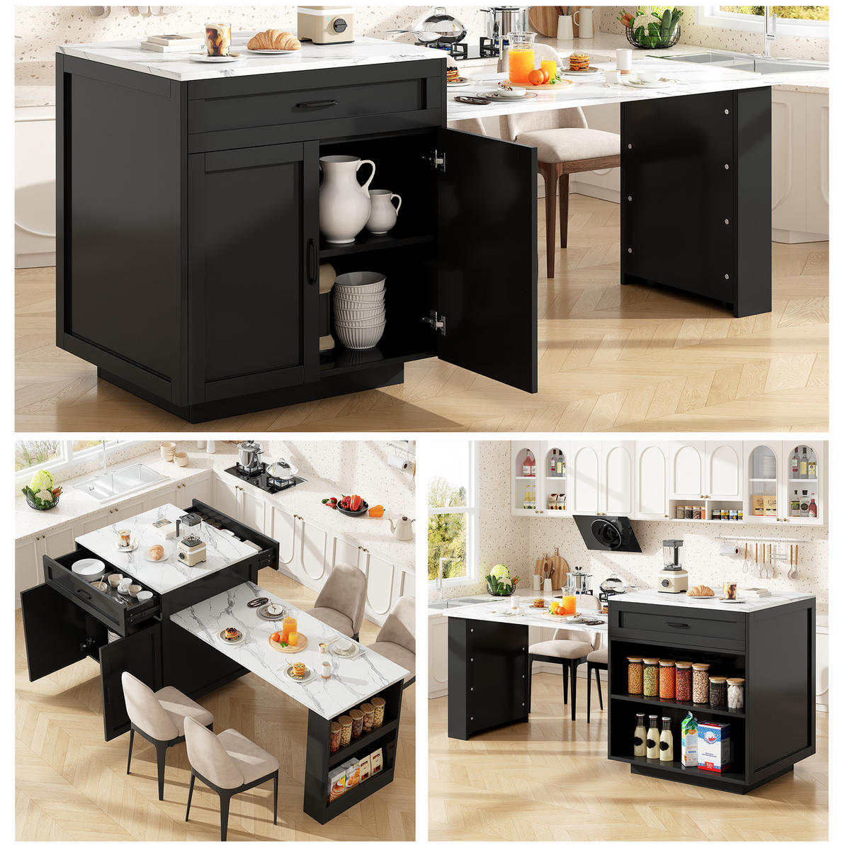 STEHTISCH ausziehbar mit Stauraum 98-204 x 70 x 93,5 cm Schwarz - Schwarz, Holz (70/93.5/204cm) - Beauniv