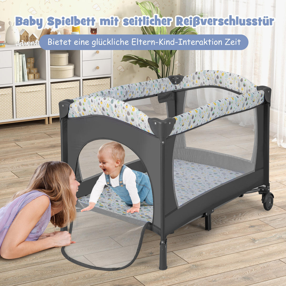 BABYBETT Beige - Beige, Textil - COSTWAY
