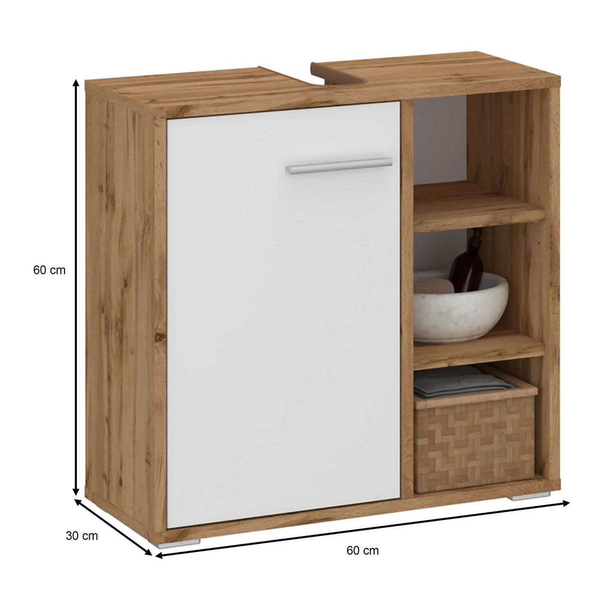 WASCHBECKENUNTERSCHRANK ORNA - Eiche Wotan/Weiß, Holzwerkstoff (60/60/30cm) - CARO-Möbel