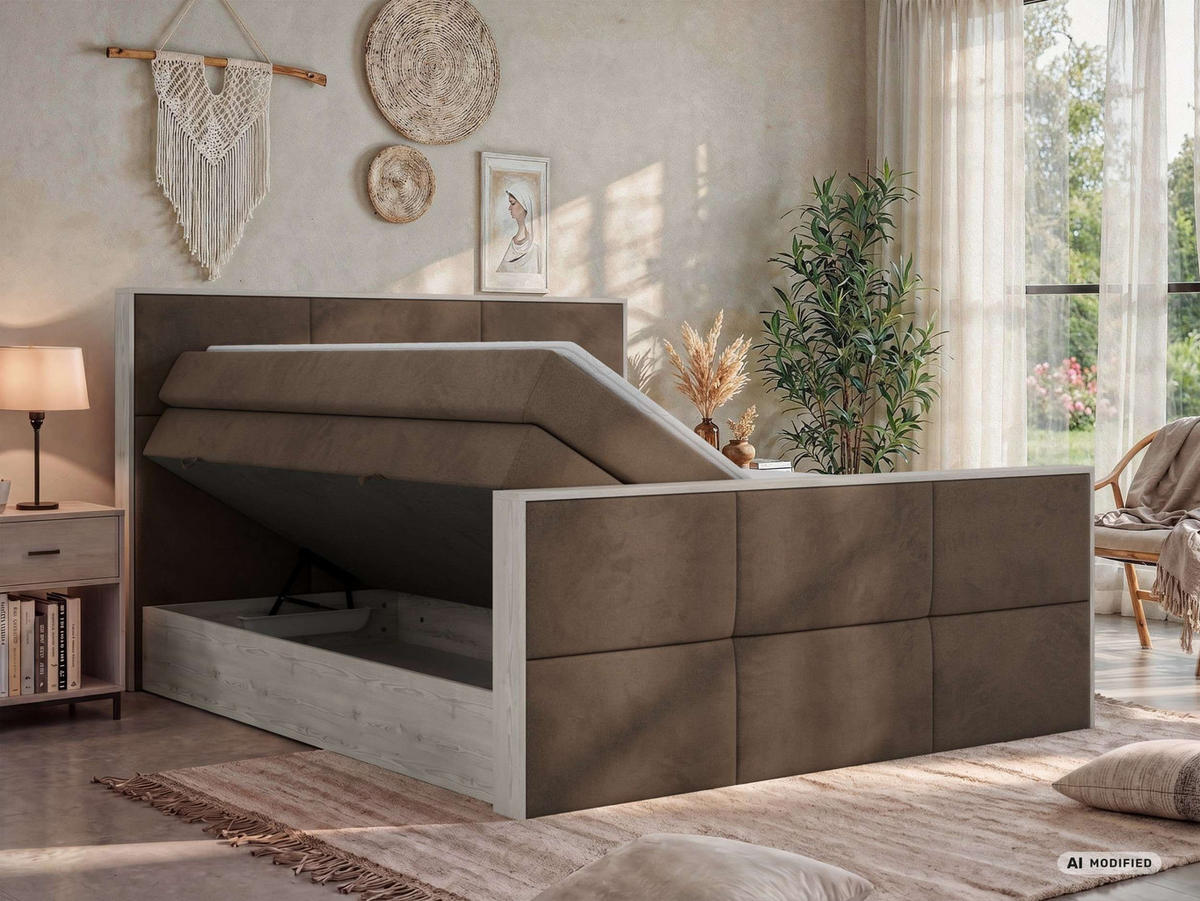 POSTEL BOXSPRING DELNOR KING DUO 200/200 - Hnědá Samet - Topper Visco - H4 - černá/hnědá, textil/plast (200/200cm) - MKS