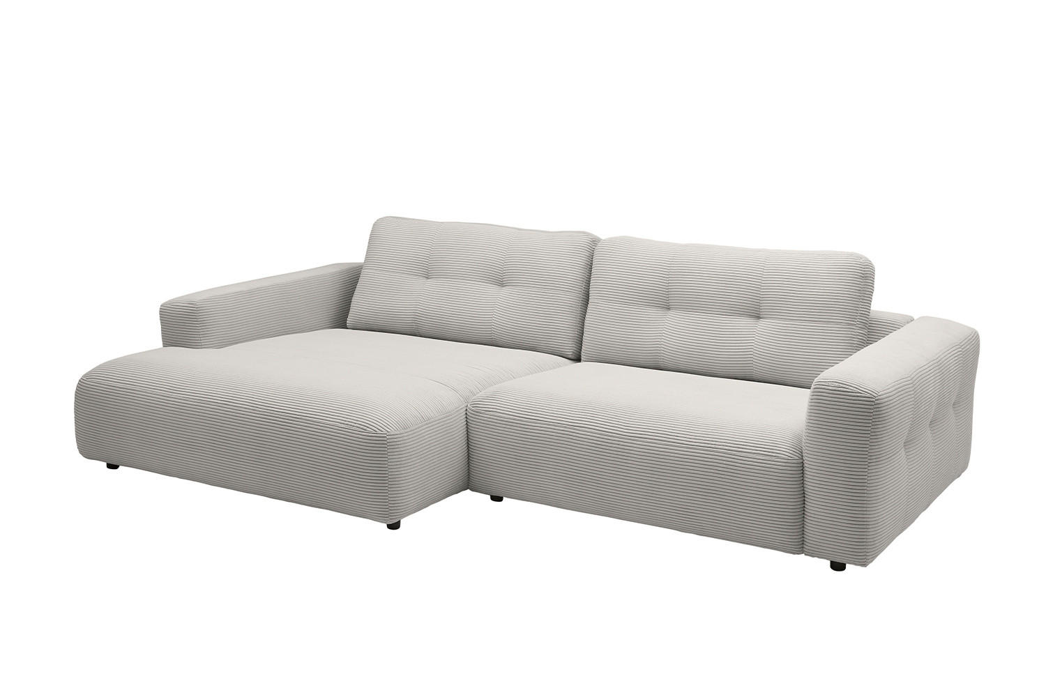 ECKSOFA XL MIKA Hellgrau Cord - Hellgrau/Schwarz, Kunststoff/Textil (296/167cm) - KAWOLA