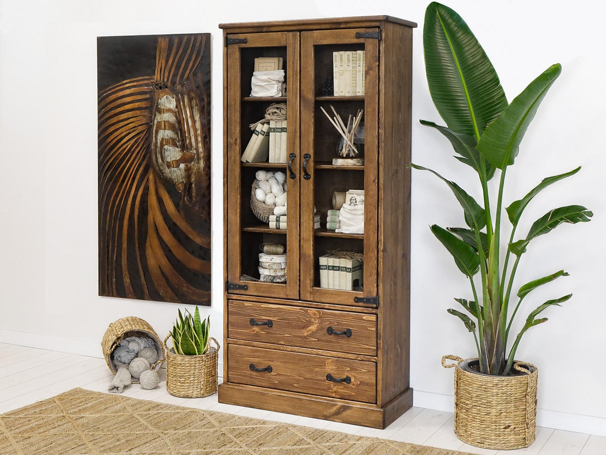 VITRINE aus Massivholz Rustyk - Dunkelbraun/Schwarz, Holz (90/190/40cm) - Seart