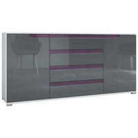 SIDEBOARD Sylt Grau Hochglanz / Brombeer Hochglanz - Grau, Holzwerkstoff (166.5/75.5/35cm) - Vladon