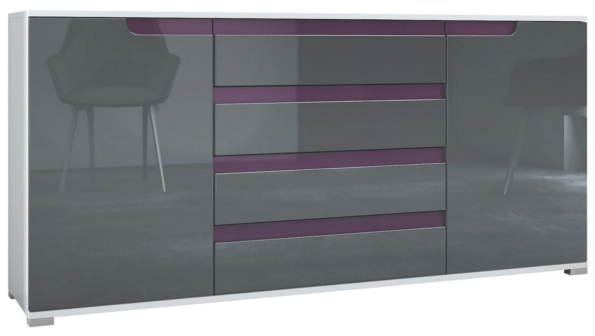 SIDEBOARD Sylt Grau Hochglanz / Brombeer Hochglanz - Grau, Holzwerkstoff (166.5/75.5/35cm) - Vladon