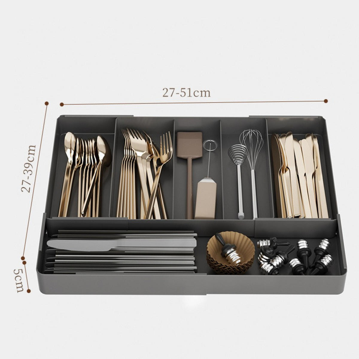 BESTECKEINSATZ, ausziehbar & verstellbar,(27–51) cm × (27–39) cm,Schwarz - Schwarz, Kunststoff (27/5/27cm) - Authentics