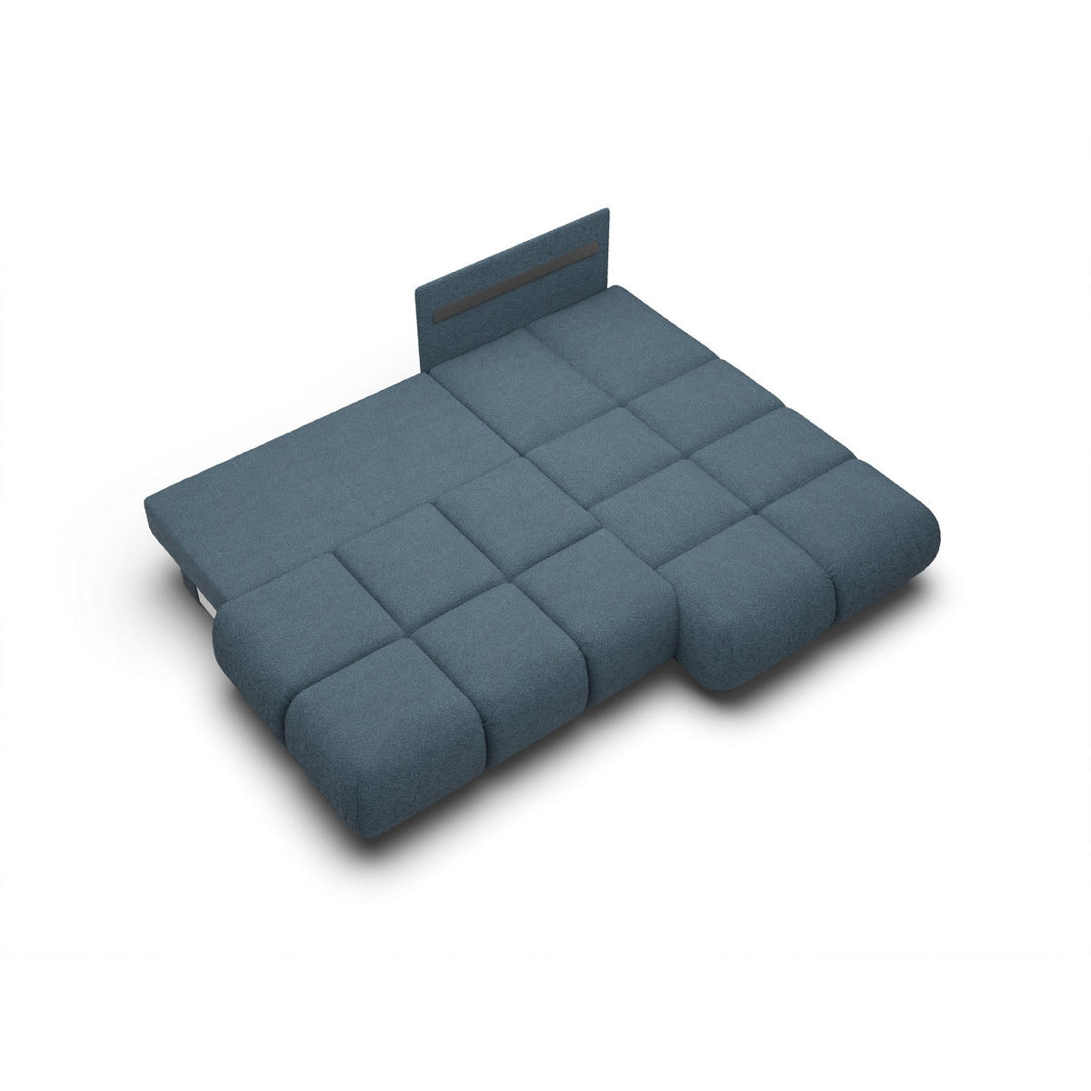 ECKSOFA CORSO R-S Blau Boucle-Stoff mit Schlaffunktion - Blau, Holz (230/177cm) - MASSENO