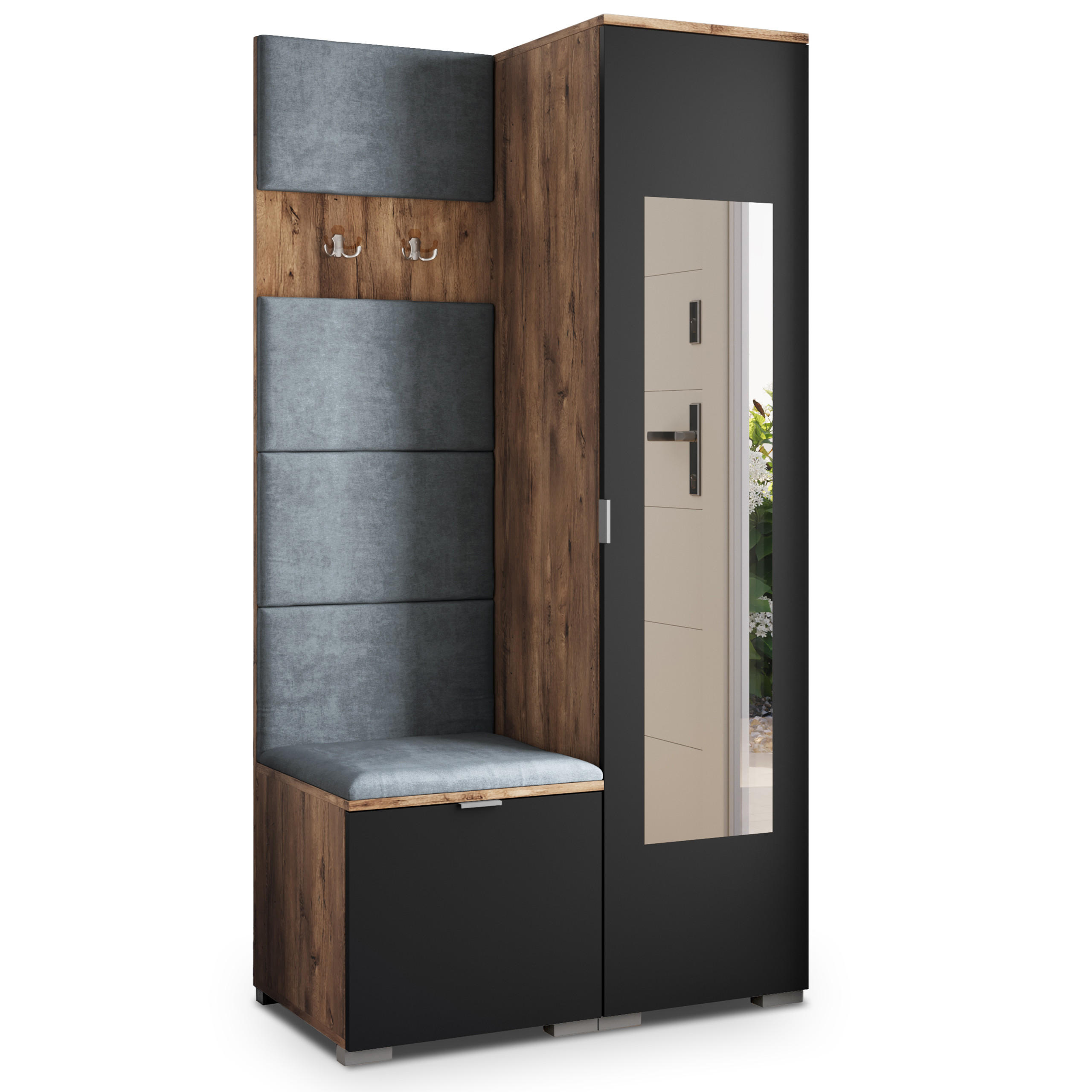 Masseno Garderobenschrank Eiche, Schwarz, Grau 95x181x51 cm