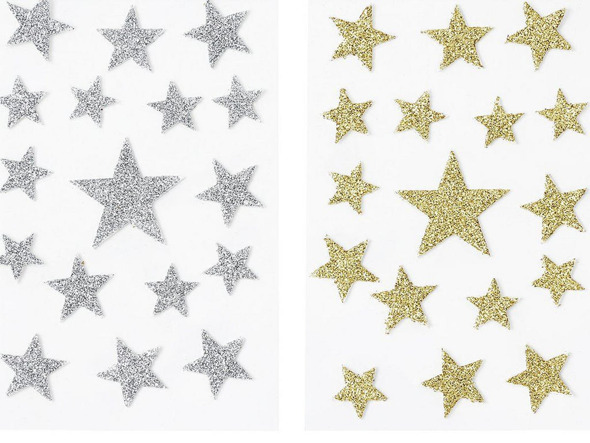 WEIHNACHTSDEKORATIONEN 2er-Set Fenstersticker Sterne silber, gold 15 cm - Silberfarben/Goldfarben, Kunststoff (15/15/0.1cm) - LAALU