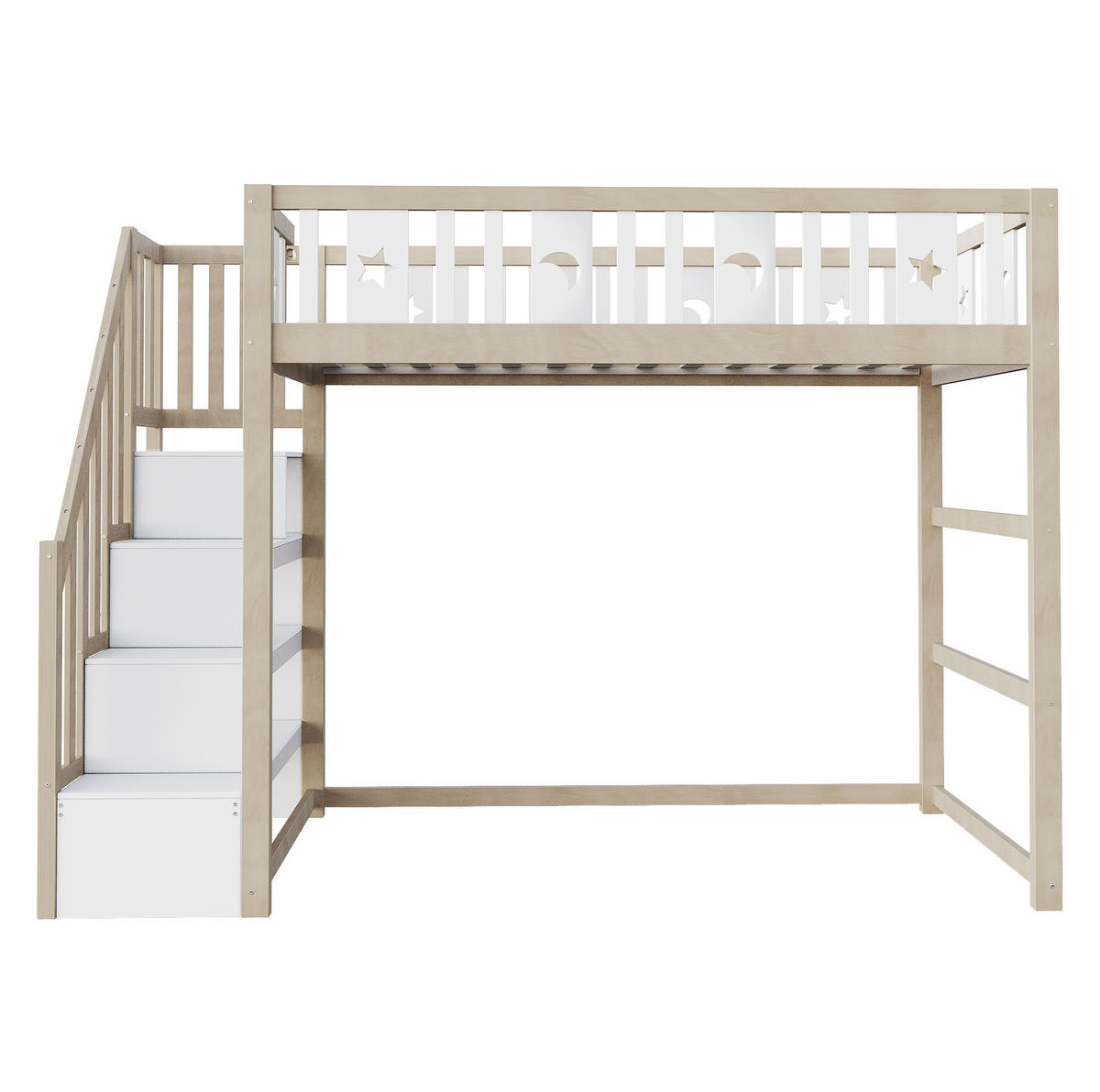 HOCHBETT 90/200 cm weiß/natur aus Massivholz mit Treppe und Regal - Naturfarben, Holzwerkstoff (90/200cm) - OKWISH