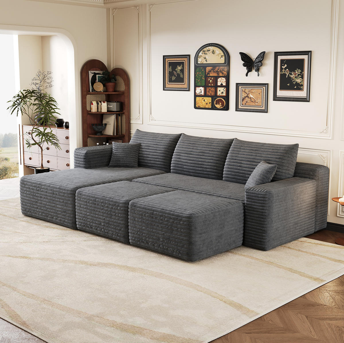 ECKSOFA 241 cm aus Stoff mit Cordbezug und Chaise Lounge Dunkelgrau - Dunkelgrau, Textil (151/241cm) - Modenvie