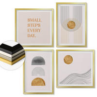 WANDBILDER 4er Set - 50x50 cm & 40x60 cm Goldrahmen - Abstrakte geometrische Formen - Goldfarben, Kunststoff (50/50cm) - ArtPrintCave