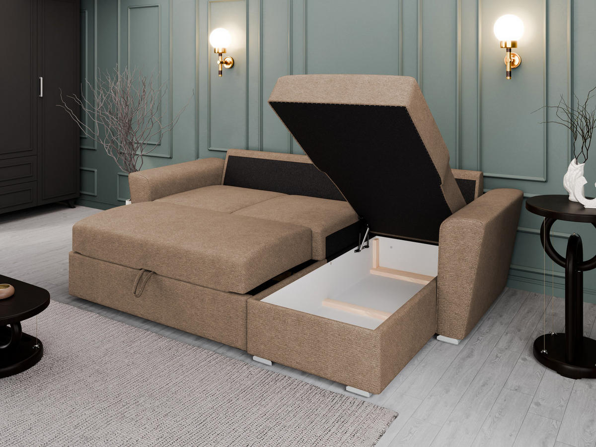 ECKSOFA Bellano Ecksofa L-Form- links oder rechts montierbar, braun - Braun, Holz (243/156cm) - Panda Möbel