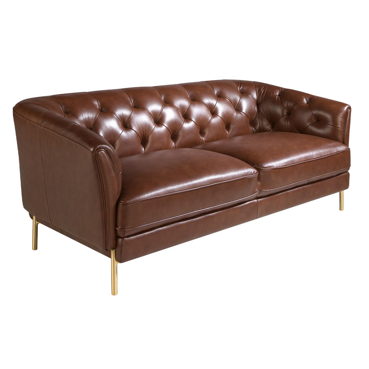 CHESTERFIELD-SOFA Chester 2-Sitzer-Sofa aus cognacfarbenem Leder 188/94/75 cm - Goldfarben/Braun, Leder (188/75/94cm) - ANGEL CERDA
