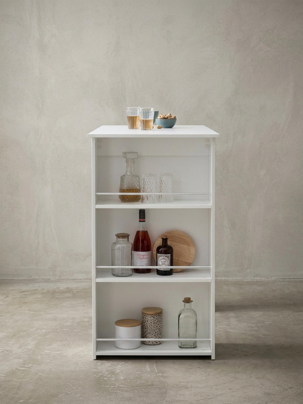 KÜCHENTRESEN GANDER Edelstahl 3 Fächer Ablage, Weiß 120x60x107 cm - Weiß, Holz/Metall (60/120/107cm) - KADIMA DESIGN