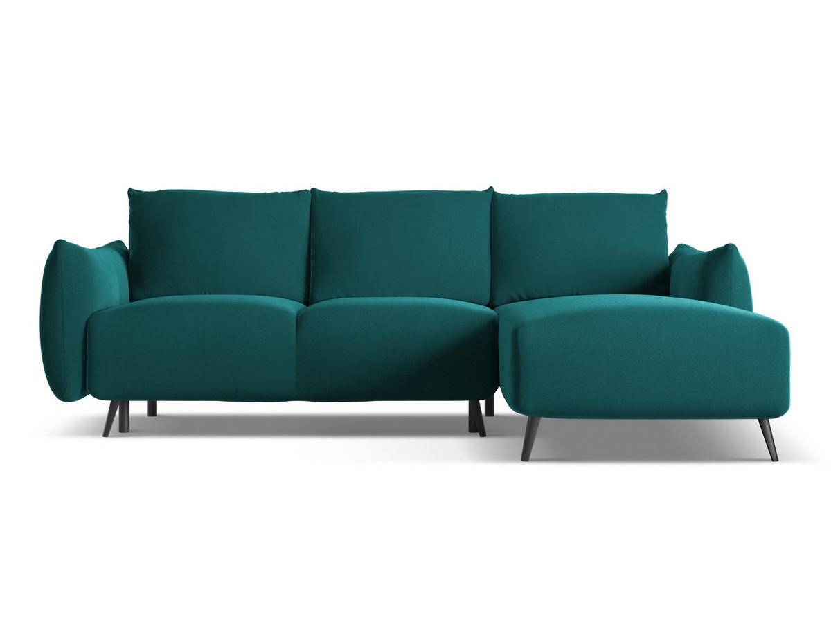 ECKSOFA mit Schlaffunktion Samt Stoff Blau - Blau/Petrol, Textil/Metall (242/162cm) - Makamii