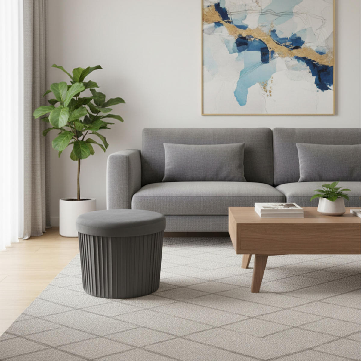 HOCKER - Dunkelgrau/Anthrazit, Holzwerkstoff/Textil (38/38/38cm) - Relaxdays