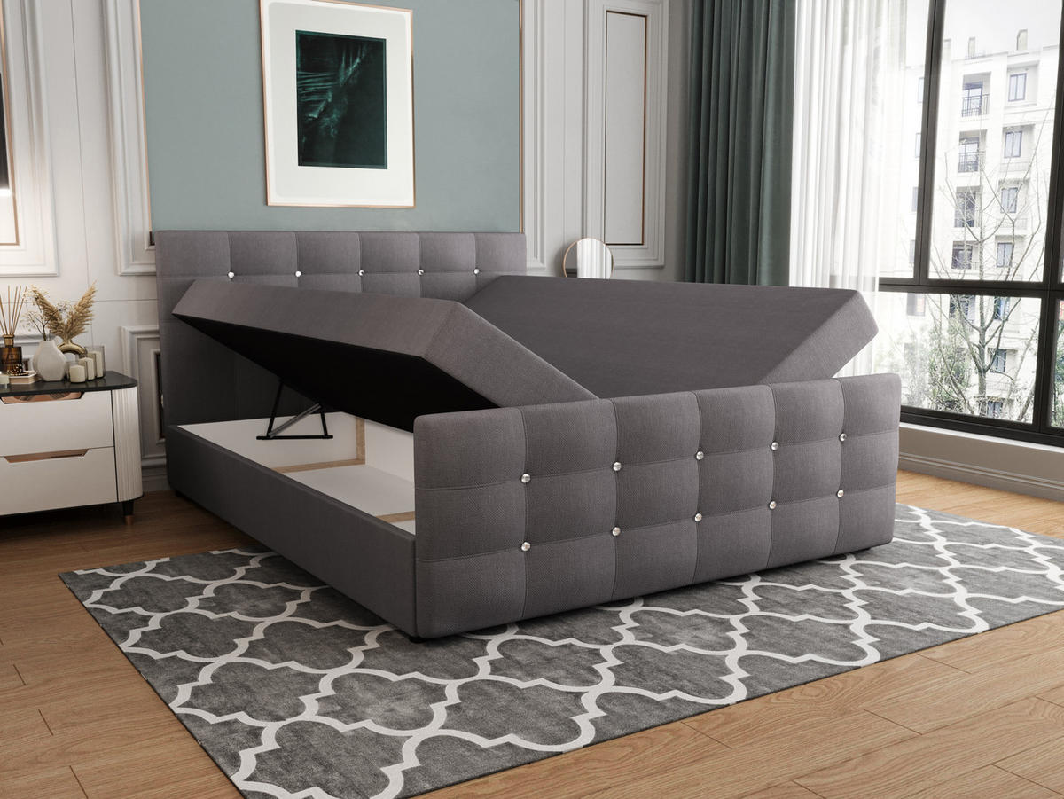 BOXBETT KLEO 180x200, mit Matratze H3 und Topper, Cosmic 160 - Hellgrau, Holz/Kunststoff (180/200cm) - Bedante