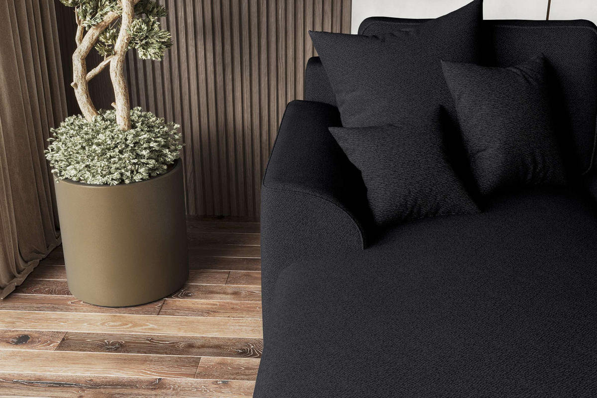 ECKSOFA GUSTO Strukturstoff Schwarz Links inkl. Schlaffunktion - Chromfarben/Schwarz, Kunststoff/Textil (194/295cm) - 99rooms