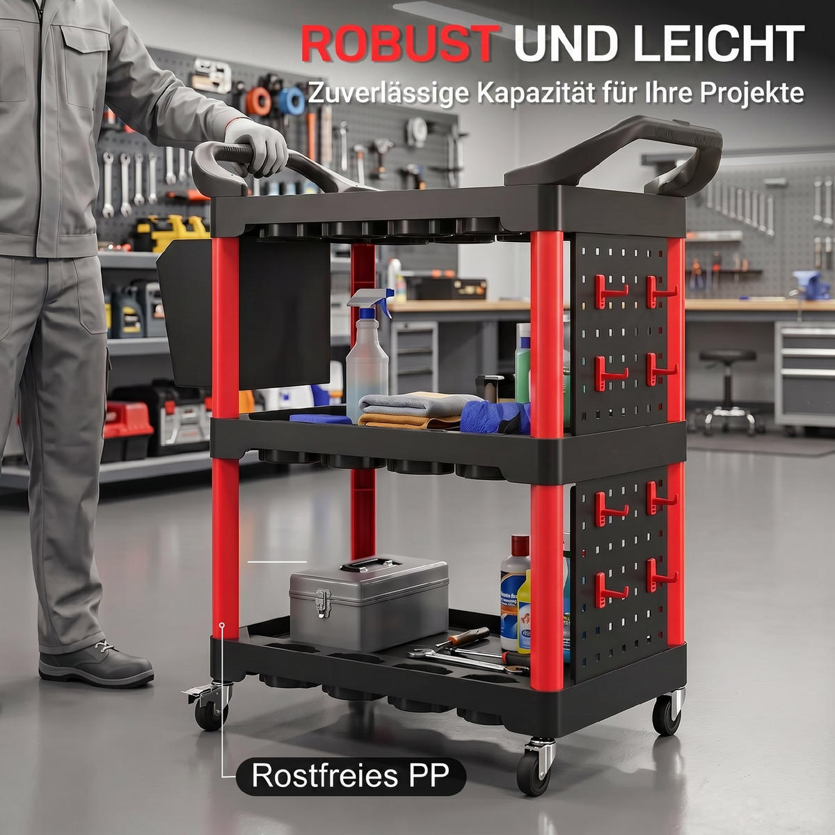 WERKZEUGWAGEN Kunststoff Schwarz und Rot - Schwarz, Kunststoff (43/96/95cm) - HOMCOM