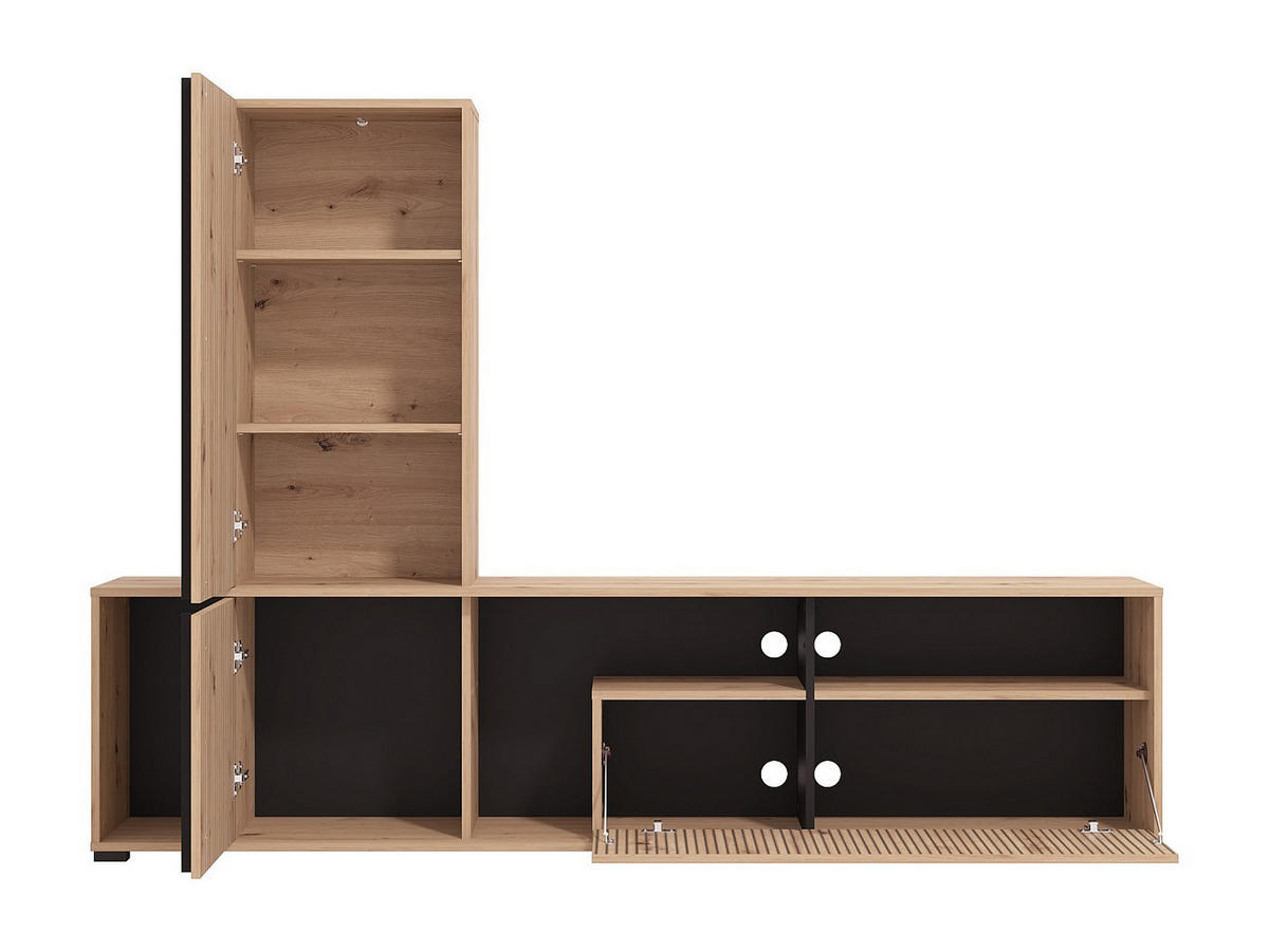 TV-WAND - 195.5 x 33 - holz - schwarz, naturfarben hell Belutzy - Schwarz/Naturfarben, Holz (195.5/139.5/33cm) - Vente-Unique