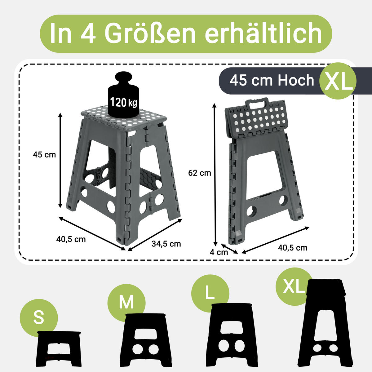 KLAPPHOCKER, 29x22x45 cm, 100% Kunststoff, Grau - Anthrazit, Kunststoff (29/45/22cm) - Zollner