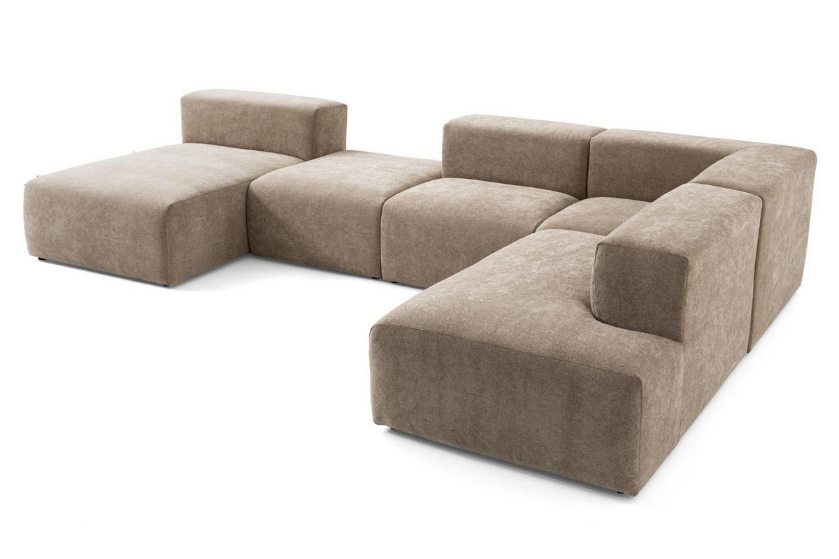 5-SITZER modulares Wohnlandschaft U XXL HEAVEN SET 6 Rechts, Breite 375 cm Webstoff Braun - Schwarz/Braun, Holz/Kunststoff (245/73/375cm) - Muffo