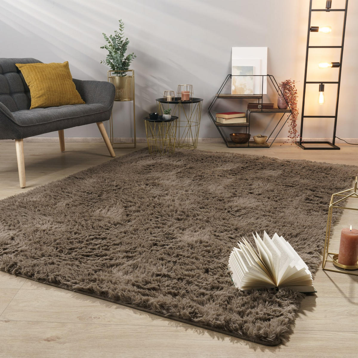 HOCHFLORTEPPICH Taupe 140 x 200 cm - Taupe, Kunststoff (140/200cm) - TT Home