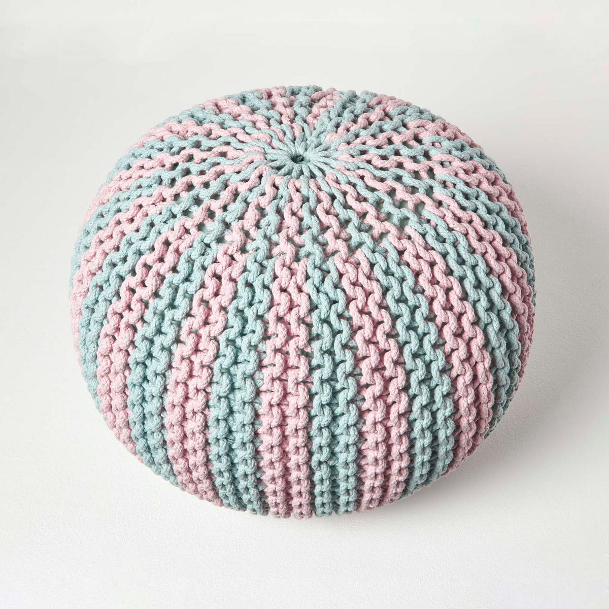 STRICKPOUF rund, blau-rosa gestreift, 40/40/35 cm - Hellblau, Textil (40/35/40cm) - Homescapes