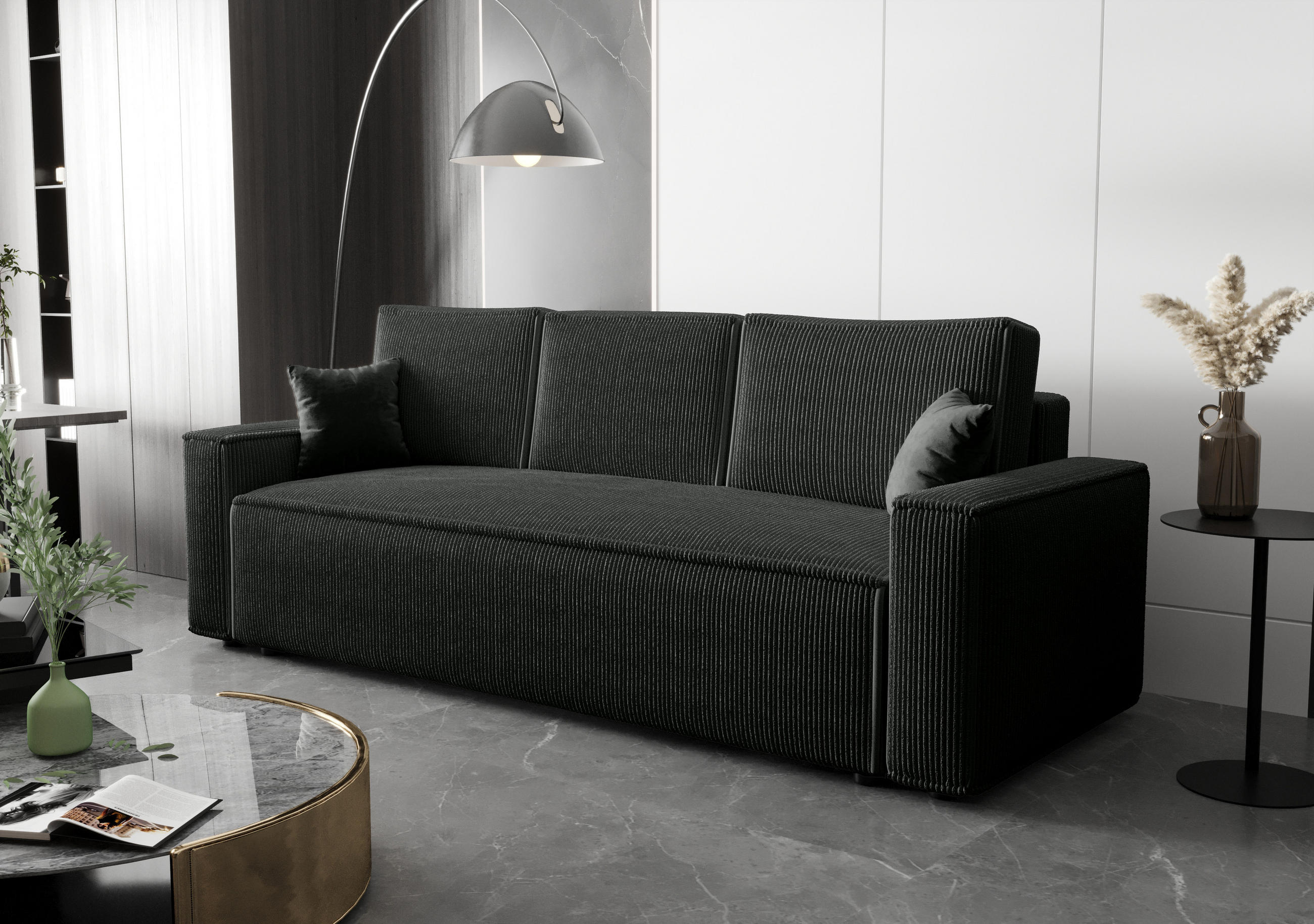 SOFA AMBRO Poso 34 mit Schlaffunktion, Anthrazit, Sofa mit Stauraum - Dunkelgrau, Textil (90/85/230cm) - Bedante