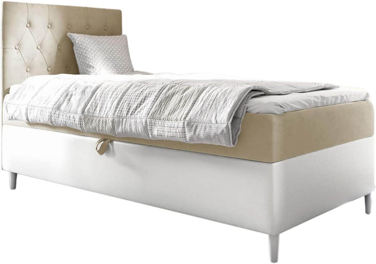 Meblini Kinderbett Beige, Weiß 92x208 cm