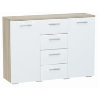 KOMMODE Helena 2D4S Sonoma Eiche-Weiß 120/35/84,5 cm - Weiß/Sonoma Eiche, Holzwerkstoff (120/84.5/35cm) - Matkam Möbel