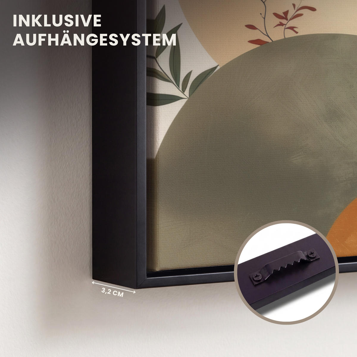 LEINWAND Bilder mit Rahmen - Formen - Rund - Blätter - Beige - 40x30 - Rostfarben, Textil (40/30cm) - MuchoWow