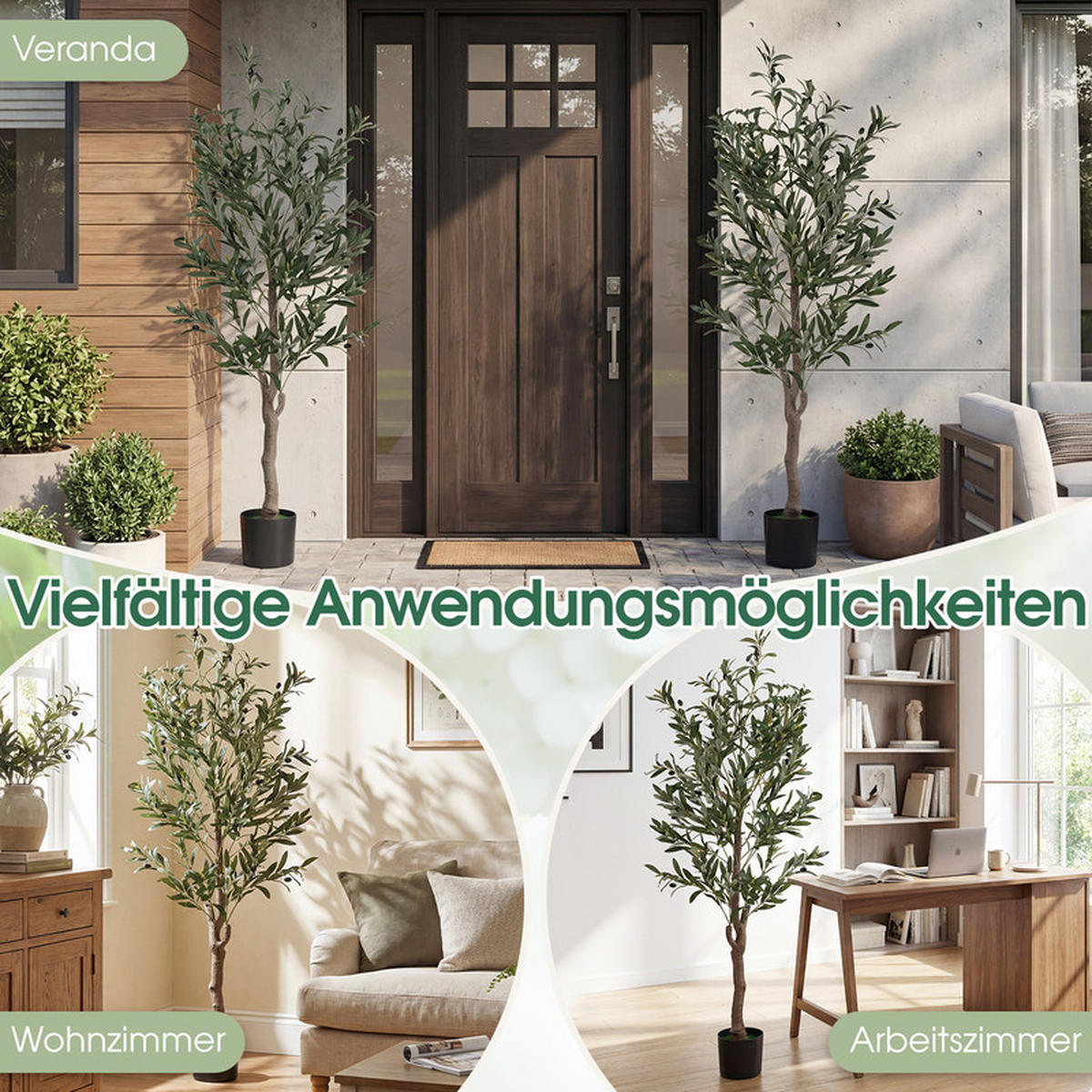 KUNSTOLIVENBAUM im Topf grün(2er-Set) - Grün, Kunststoff (150cm) - COSTWAY