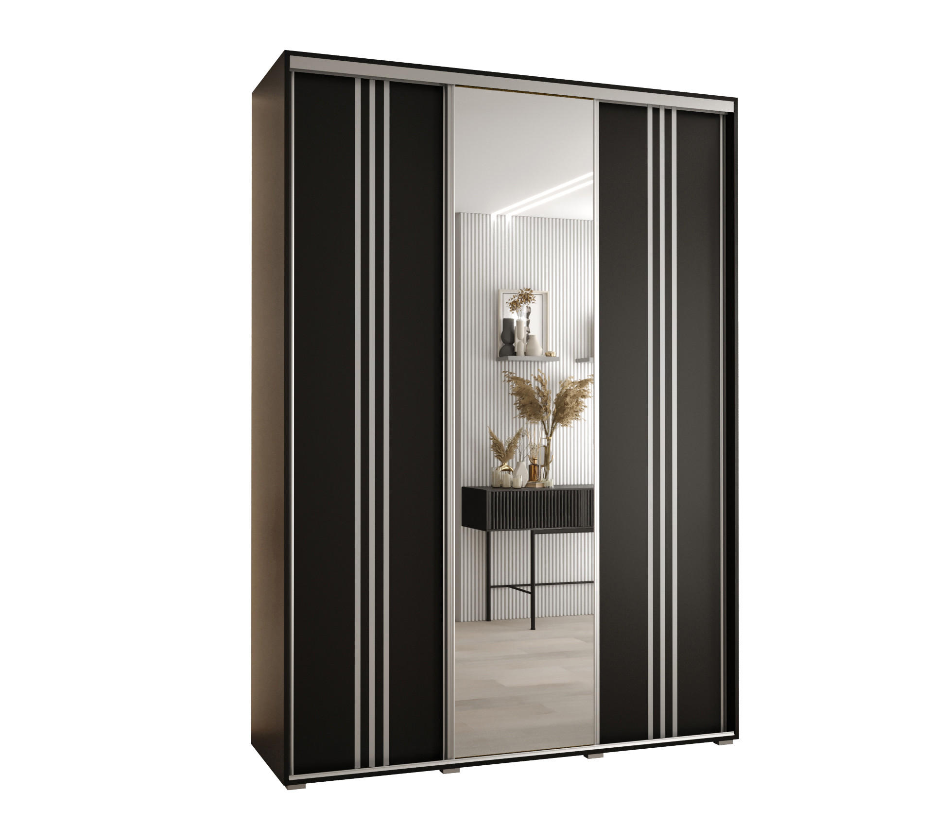 Abiks Möbel Schwebetürenschrank Schwarz, Schwarz, Silber 170x235x60 cm