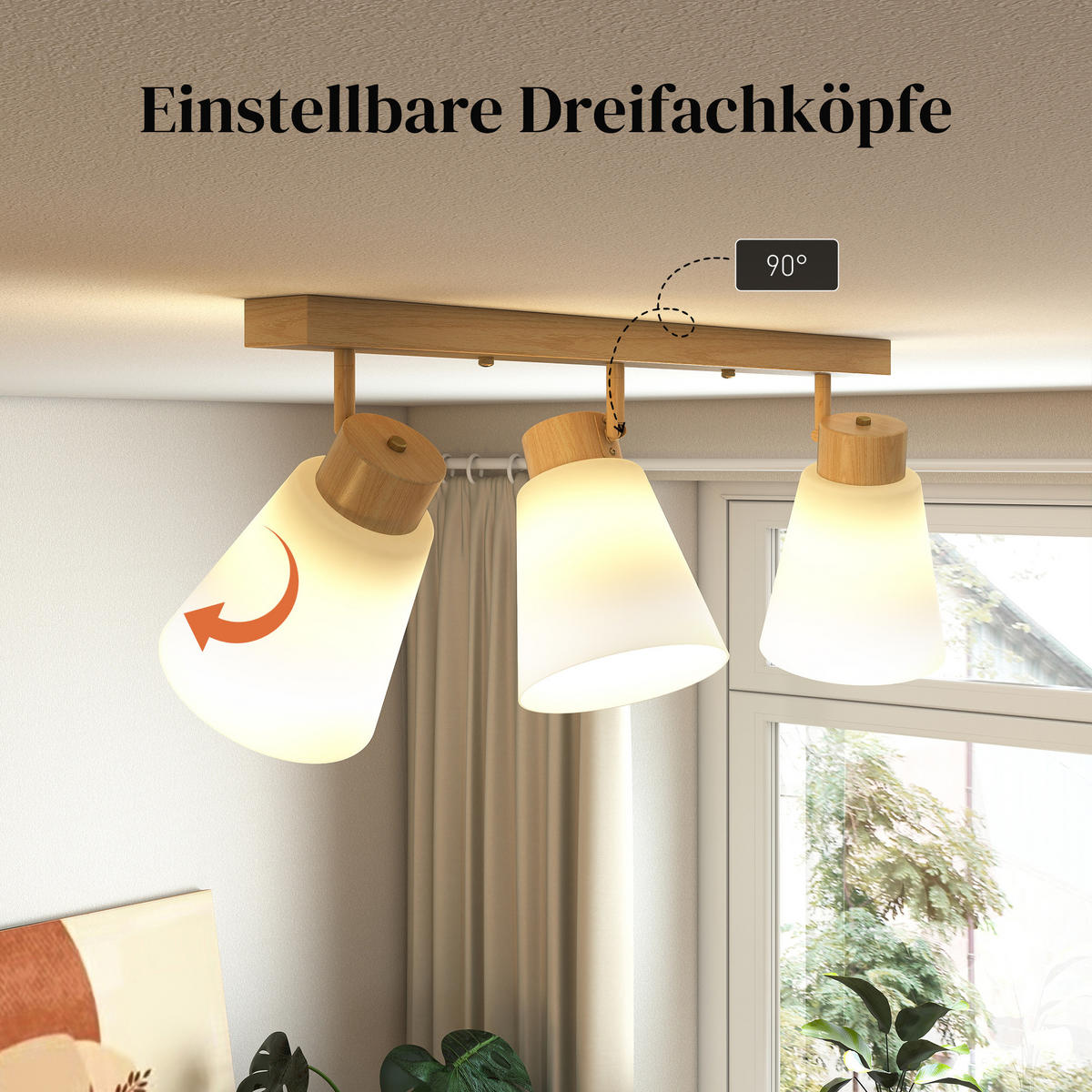 DECKENLEUCHTE LED 40W 3-flammige Deckenlampe mit 3 E27-Fassungen Küchenlampe - Naturfarben, Metall (55/13/20cm) - HOMCOM