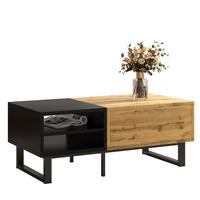 COUCHTISCH 100/50/40 cm mit 3 offenen Fächern und Schublade in Natur/Schwarz - Naturfarben, Holzwerkstoff (100/50/40cm) - Flora Grace