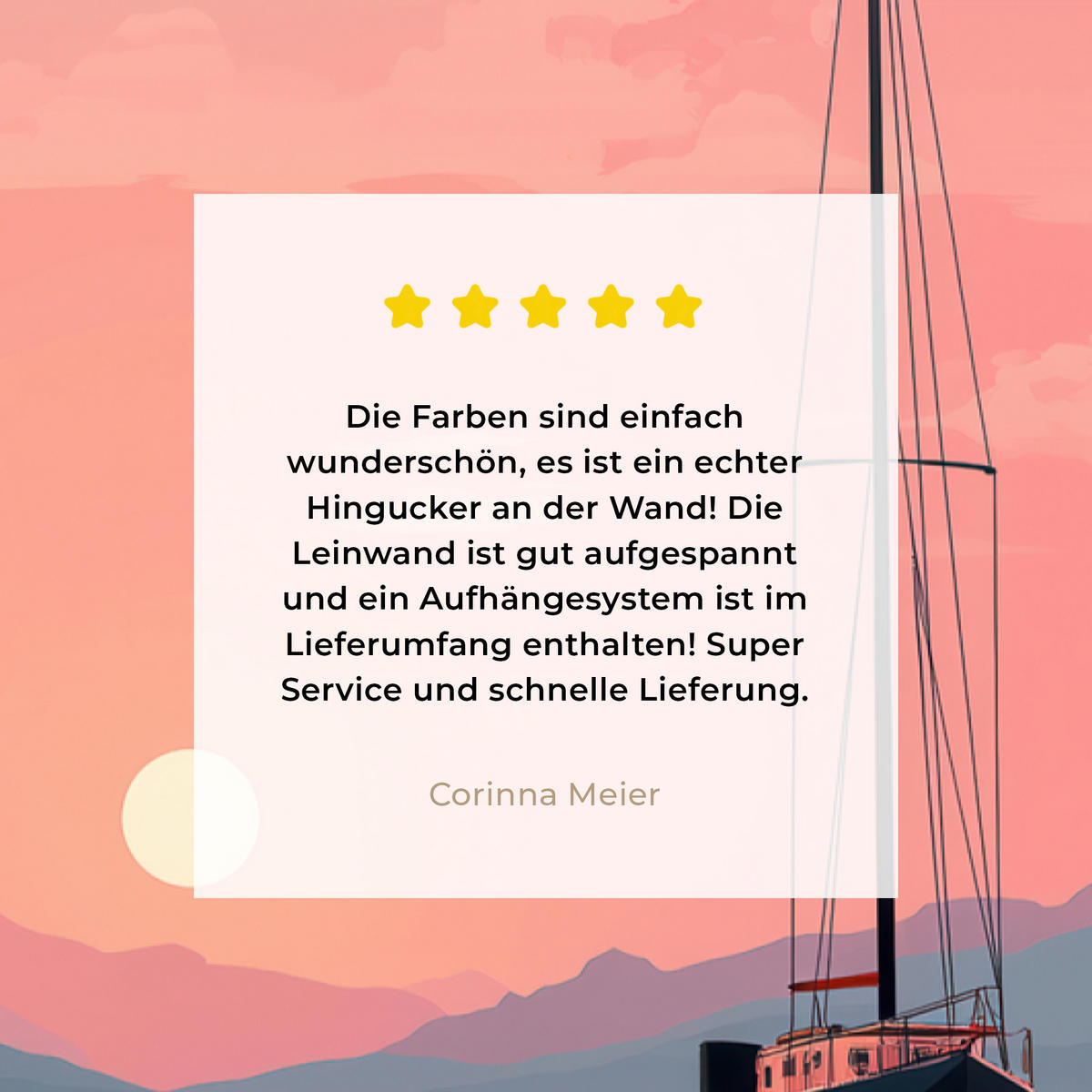 LEINWANDBILD Segelboot - Rosa Meer - Sonnenuntergang - Berge Deko Groß 90x140 cm - Rosa, Textil (90/140cm) - MuchoWow