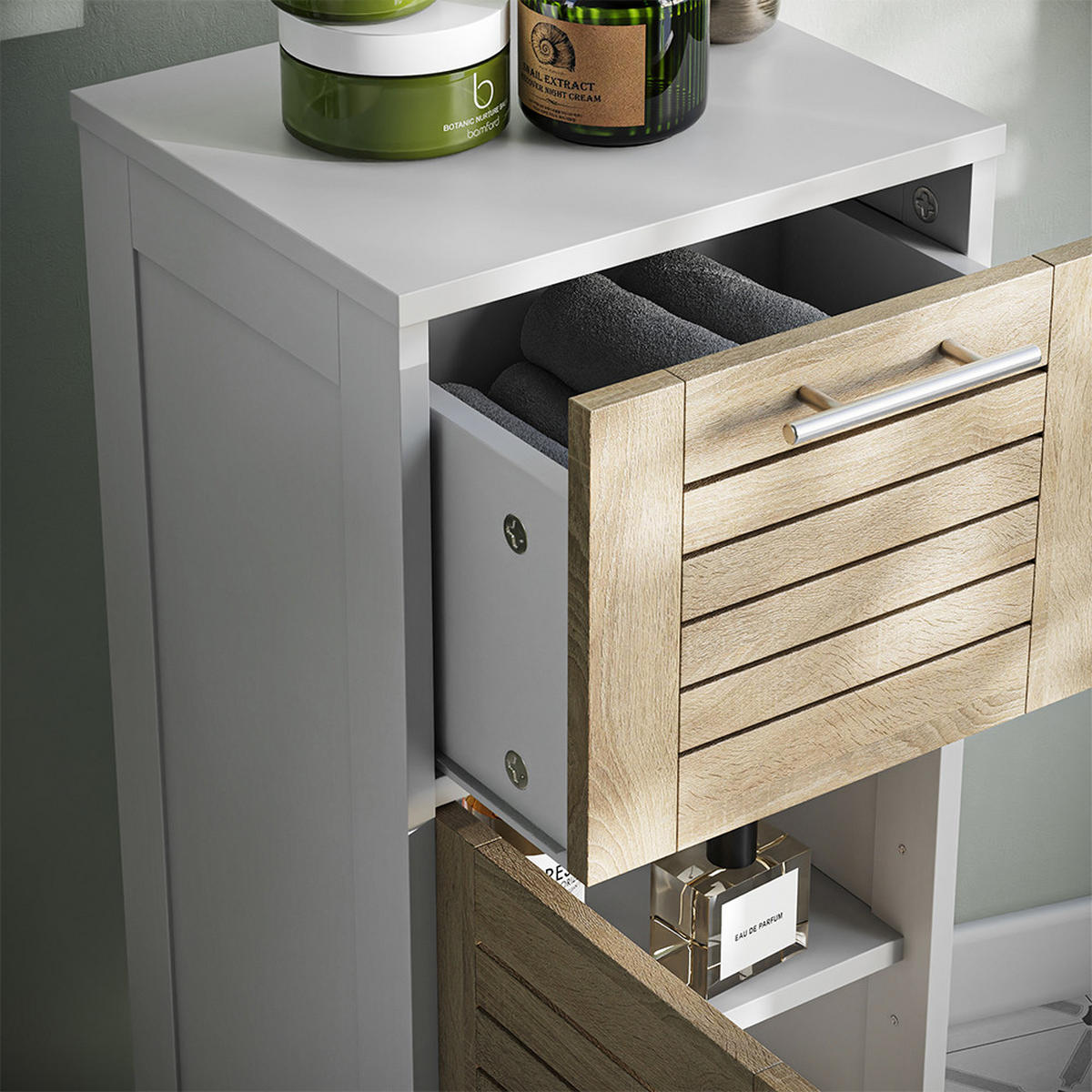 MIDISCHRANK Looma Weiß/Eiche 35 x 80 cm mit 1 Schublade - Weiß, Holzwerkstoff (35/80/29.6cm) - Vicco