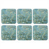 GLASUNTERSETZER 6er-Set Van Gogh - Mandelblüte - Alte Meister - Kunst - Vintage 10x10 cm - Hellblau, Naturmaterialien (10/0.2cm) - MuchoWow