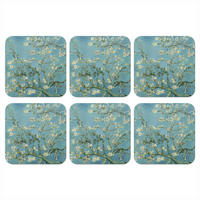 GLASUNTERSETZER 6er-Set Van Gogh - Mandelblüte - Alte Meister - Kunst - Vintage 10x10 cm - Hellblau, Naturmaterialien (10/0.2cm) - MuchoWow