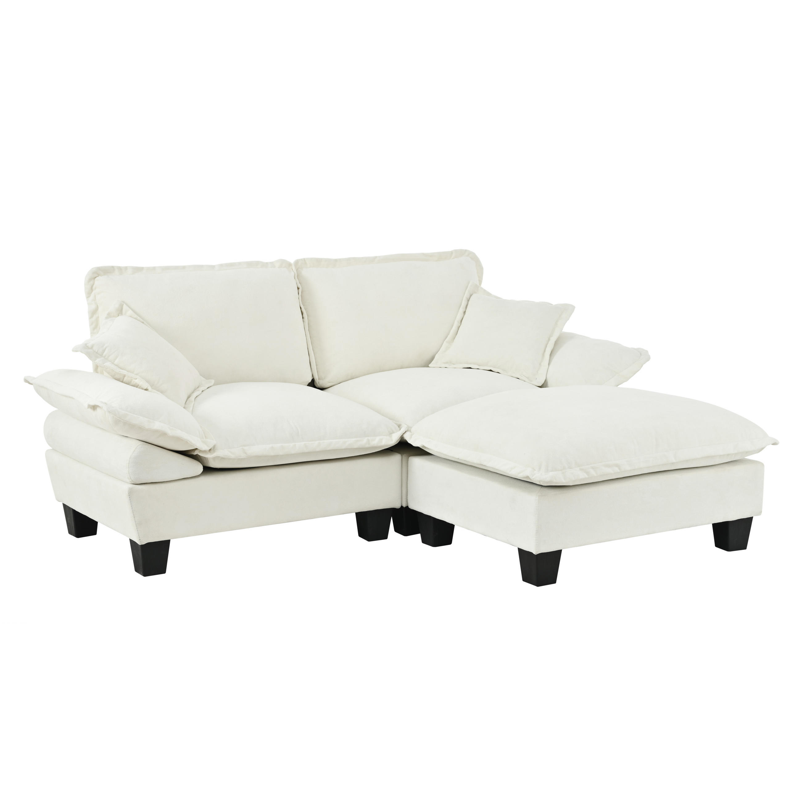 ECKSOFA aus Chenille 194x155x90 cm in Beige mit Ottomanen-Modul - Beige, Textil (155/90/194cm) - Modfu