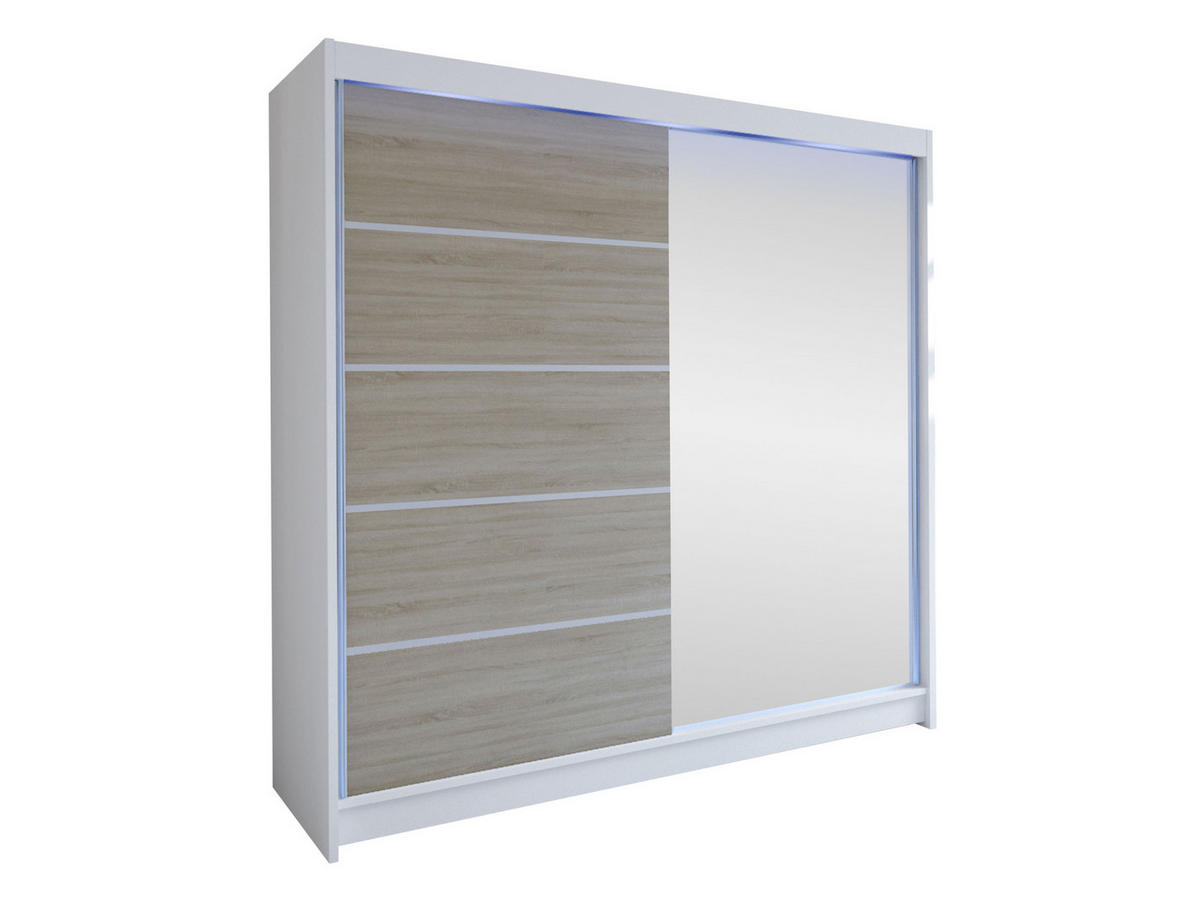 SCHWEBETÜRENSCHRANK Talin III, mit RGB LED Beleuchtung - Beige/Silberfarben, Holzwerkstoff/Metall (180/215/58cm) - MIRJAN24