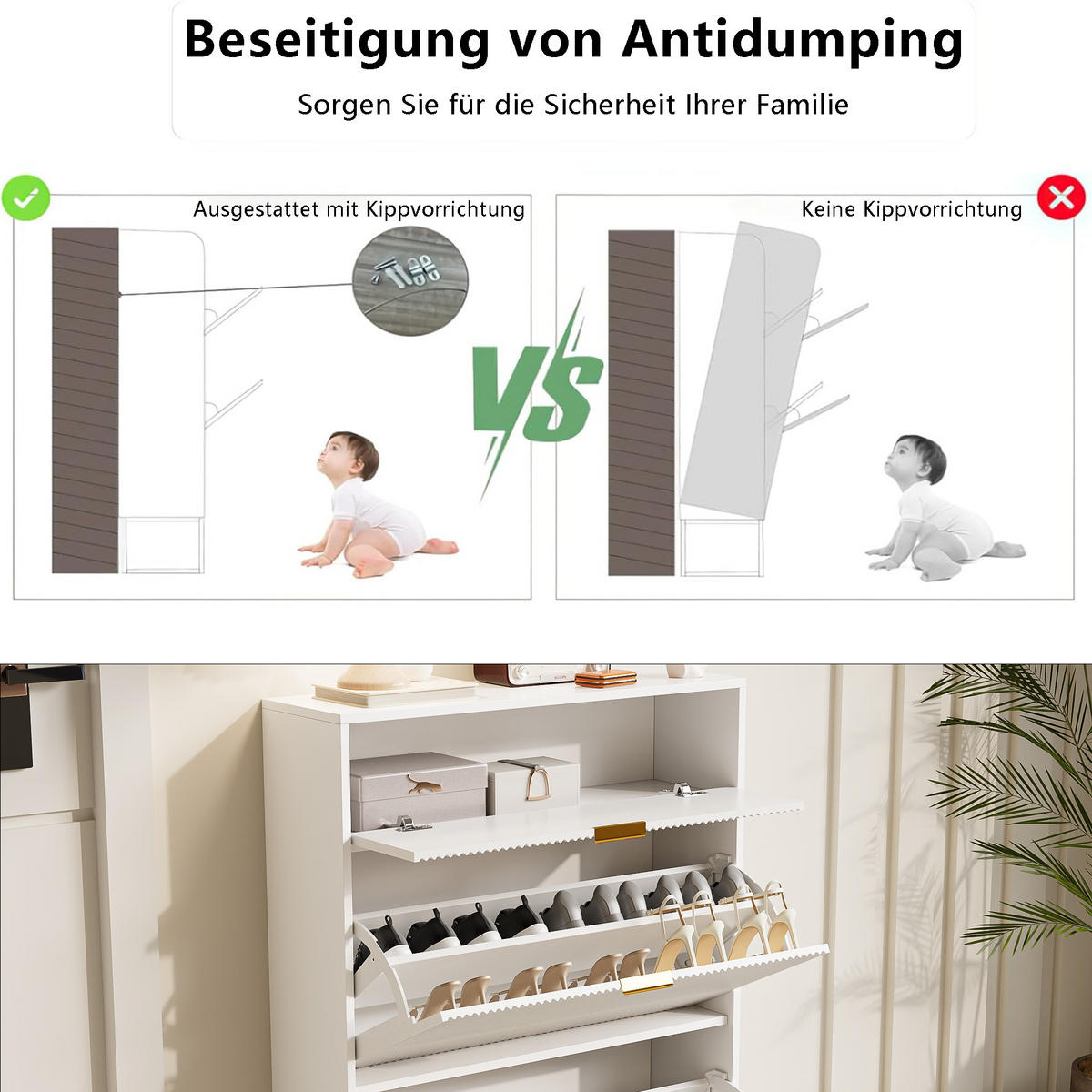 SCHUHSCHRANK aus Holz mit Türen, Weiß, 2 verstellbare Regale - Weiß, Holz (24/118.5/80cm)