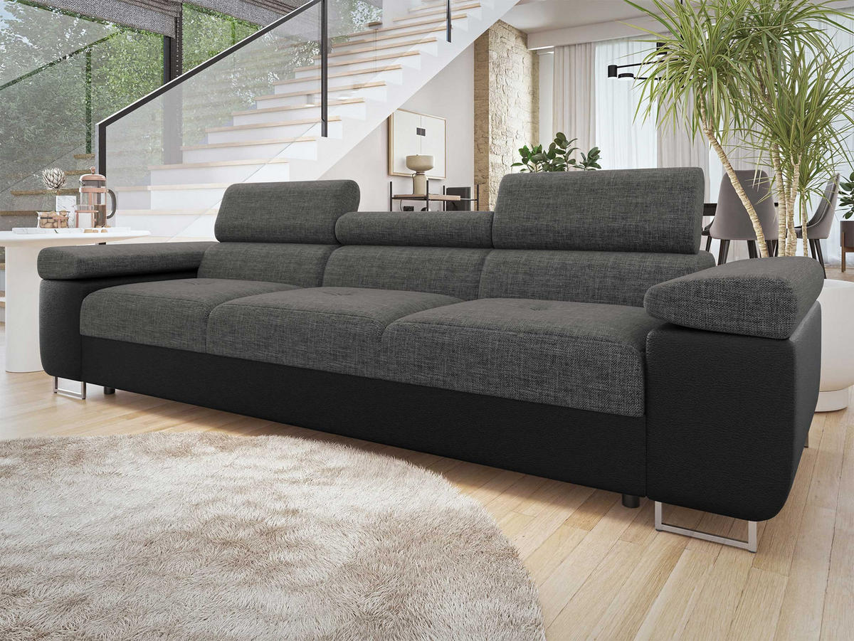 SOFA Torezio 3 - Dunkelgrau, Holz/Textil (263/90/102cm) - MIRJAN24