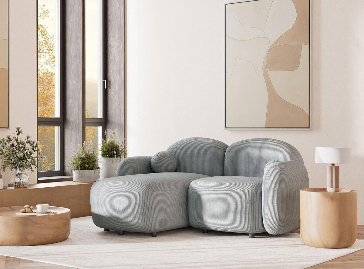 ECKSOFA Bahama Hellgrau Samtstoff - Links Seite - Blaugrau/Schwarz, Holz/Holzwerkstoff (146/190cm) - Maison de Reve