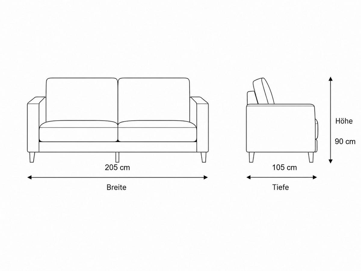 2-SITZER Sofa PEGASUS, Beige - Beige, Textil/Metall (205/90/105cm)
