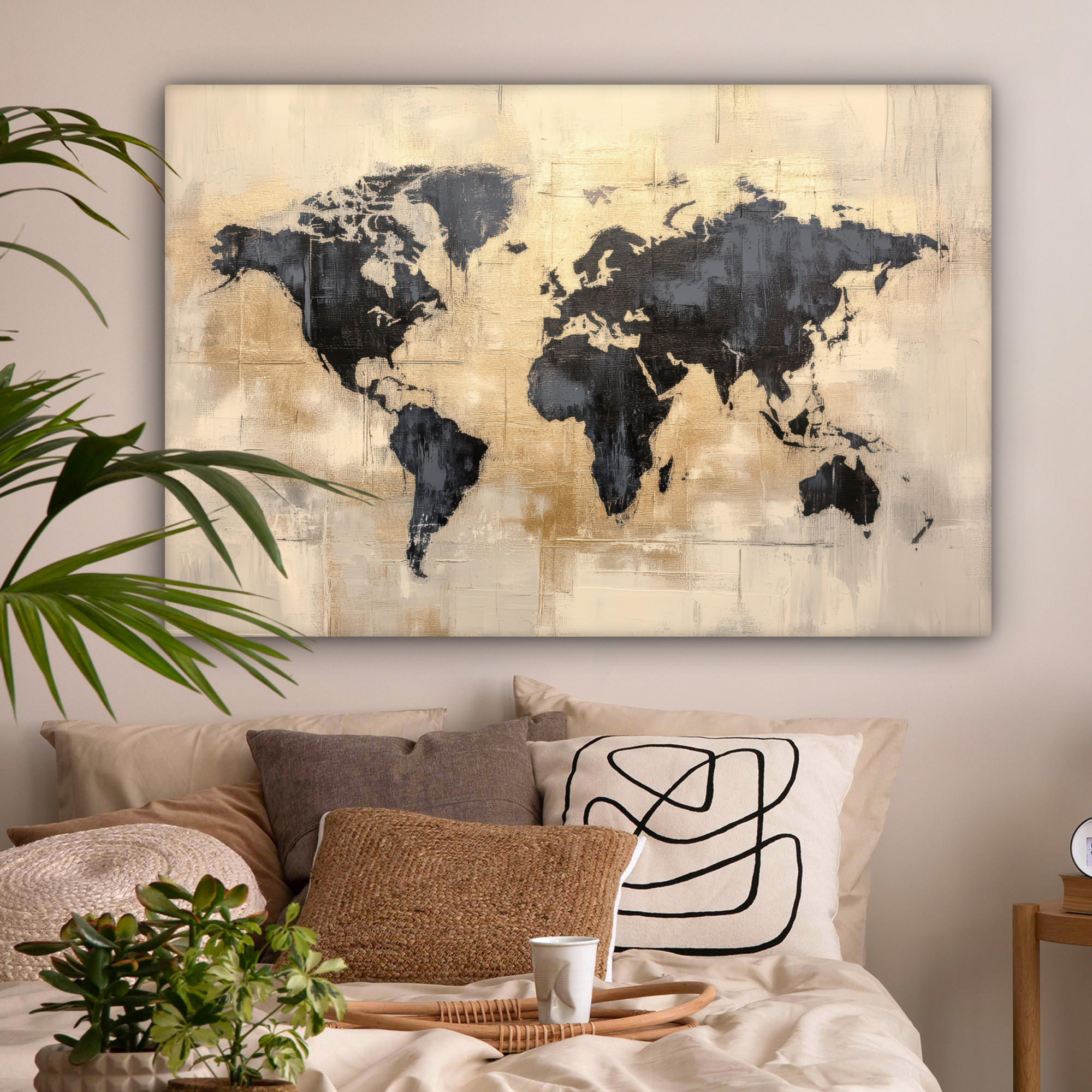 LEINWANDBILD Weltkarte - Gold - Schwarz - Abstrakt XXL 150x100 cm - Kupferfarben, Textil (150/100cm) - MuchoWow