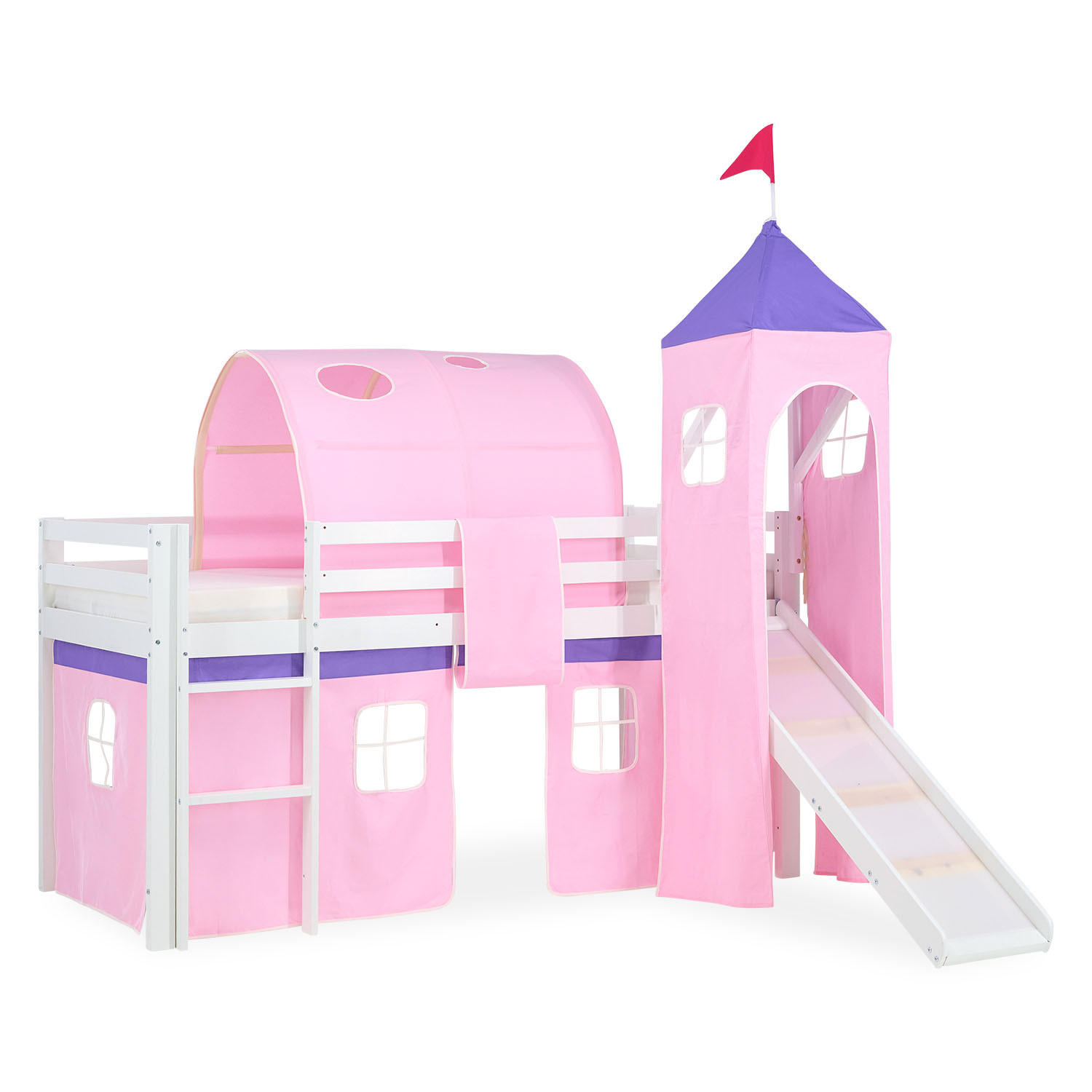 HOCHBETT mit Rutsche 90/200 cm Rosa - Weiß/Rosa, Holz - Homestyle4u