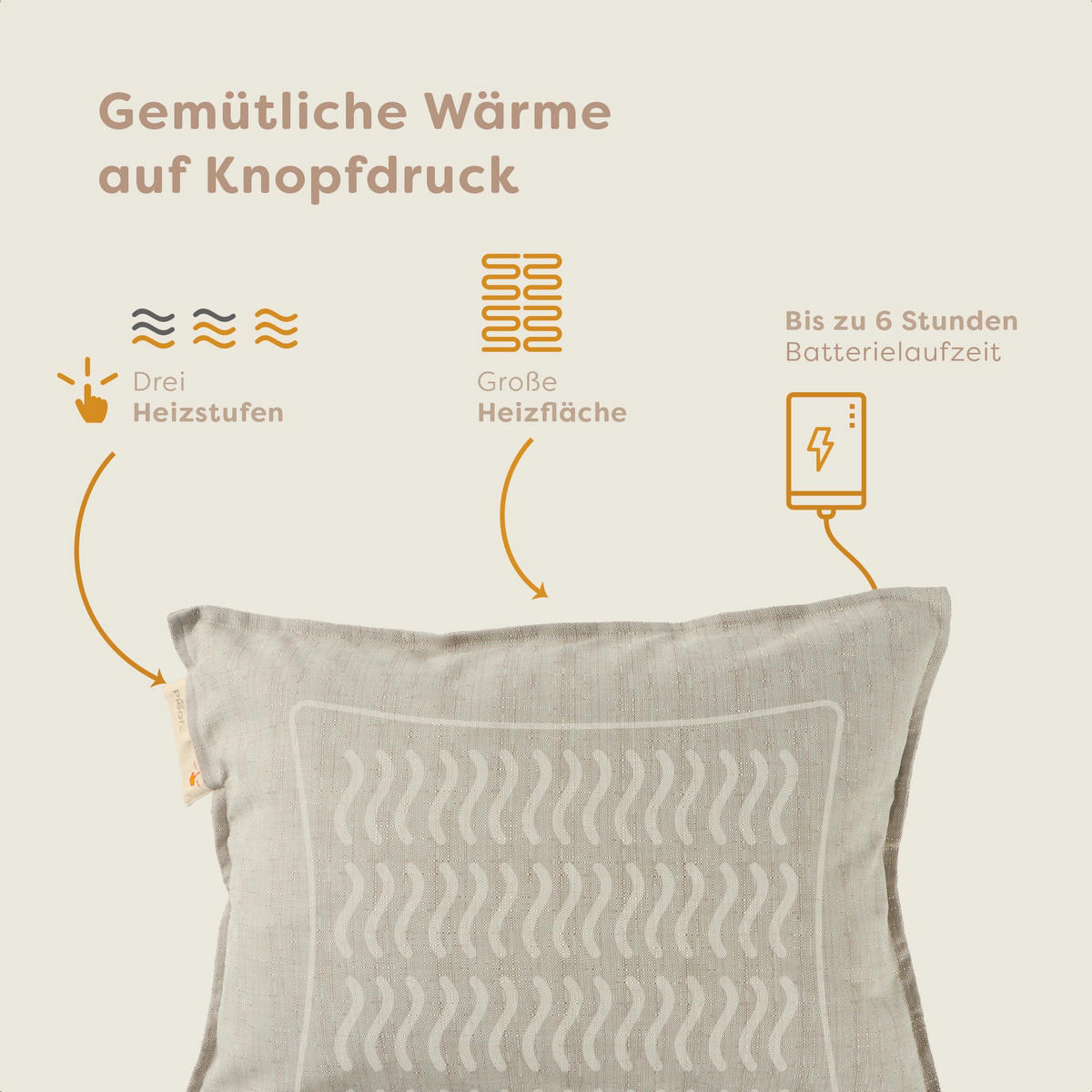 HEIZKISSEN Outdoor 45x60cm Grullo - Ecru, Textil (45/60cm) - Pleafs